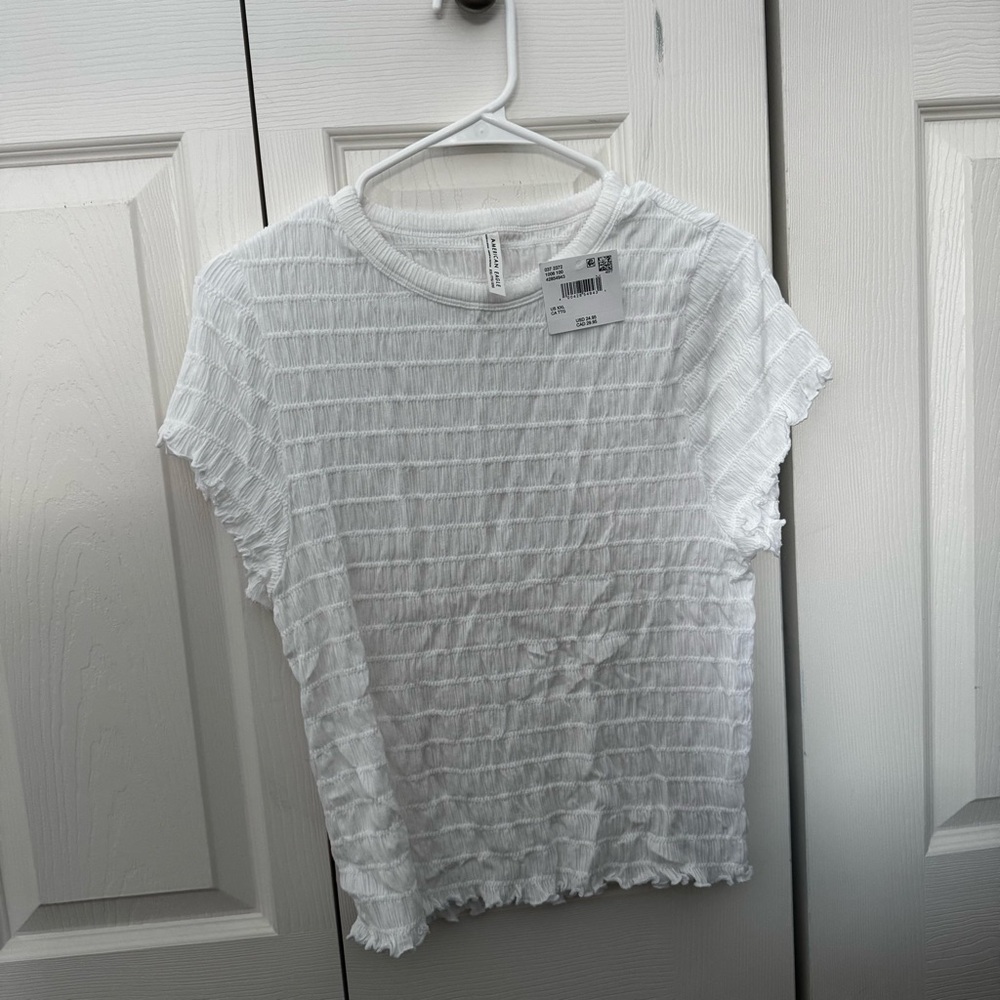 American Eagle Outfitters White Textured Short Sleeve Top